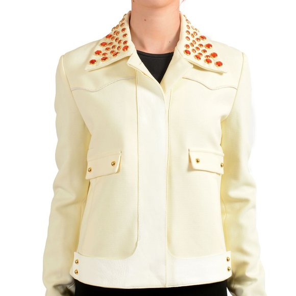 Just Cavalli Women's Ivory Beads Decorated Button Down Jacket US S IT 40